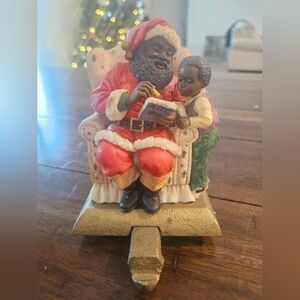 Hand Painted Stocking Holder Vintage Christmas Heritage Santa Claus Rare